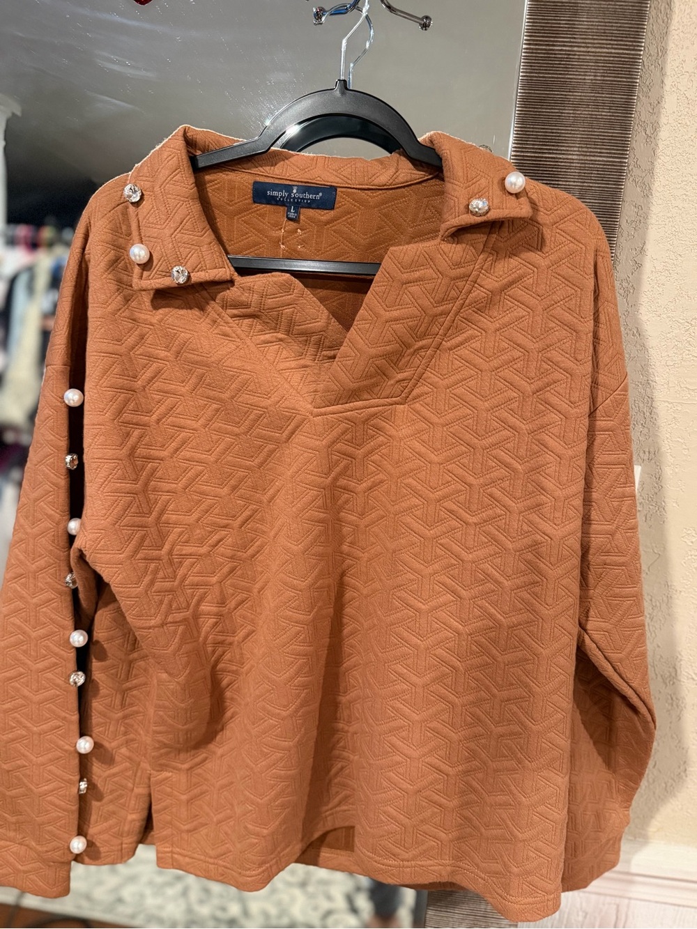 Simply Southern Rust Quilted Pearl-Button Pullover - Picture 3 of 3